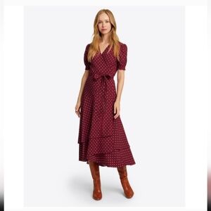 Draper James Naomi Wrap Dress in Merlot Polka Dot NWT